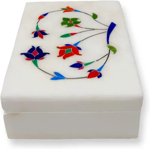 Vista 5 de Hashcart Joyero organizador de mármol Caja decorativa para baratijas Diseño floral tallado a mano Caja de recuerdos Aniversario, regalos