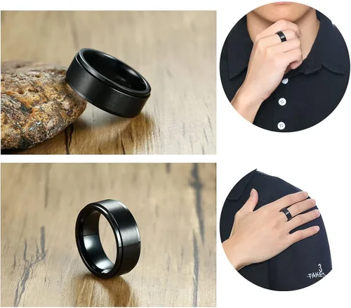 Vista 6 de yfstyle 4 anillos de banda lisa para hombres, anillos de acero inoxidable para hombres, anillos de boda geniales para hombres, anillos giratorios