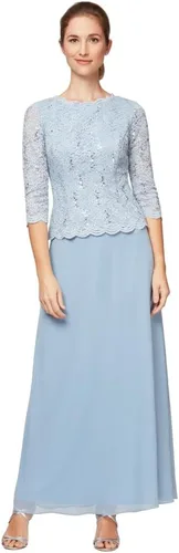 Vista 15 de Alex Evenings Vestido de una pieza con cuerpo de encaje elástico de mangas 3/4 para mujer Bordado de orquídea ahumada