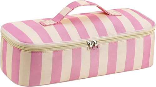 Vista 8 de Elegante bolsa de viaje para herramientas para el cabello con asa para Raya azul claro y rosa