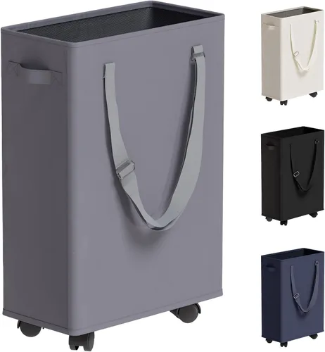 Vista 18 de TECHMILLY Cesta de lavandería delgada con asas largas ajustables, cestas pequeñas de lavandería de 45L con parte superior de malla, cesta de ropa