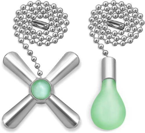 Vista 9 de Black Ceiling Fan Pull Chain Set, 2Pack 3mm Diameter Beaded Fluorescent Decorative Pendant Extension, 12in Lighting & Fan Chain Extender with
