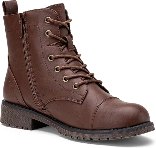 Vista 8 de Vepose Botines de moda para mujer, botines de tacón bajo con cordones para mujer