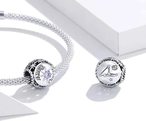 Vista 2 de FAEFASH - Abalorio para pulsera de plata de ley 925 con forma de estrella, 12 constelación de horóscopo para pulsera Pandora, cumpleaños para mujer