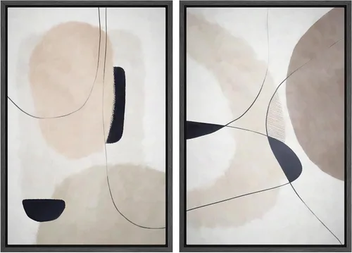 Vista 88 de Ashbrook - Set de arte de pared en lienzo enmarcado, tonos orgánicos de la tierra en beige y marrón con ilustraciones de trazos circulares, arte