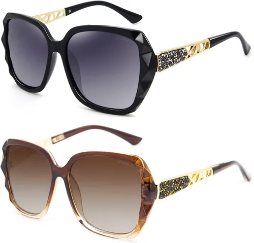 Vista 10 de Gafas de sol de gran tamaño para mujer, polarizadas, protección UV, clásicas, a la moda, para damas, marco negro, lente gris Montura café lente café