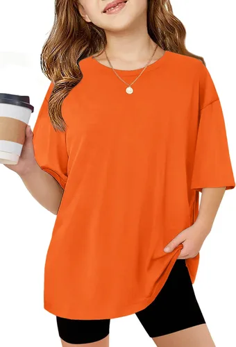 Vista 9 de Arshiner Camisetas de gran tamaño para niñas, camisetas básicas suaves y casuales de verano Negro