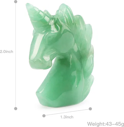 Vista 5 de Artistone Figuras de piedra de unicornio de jade de aventurina verde de 2 pulgadas talladas a mano, adorno de unicornio de cristal, símbolo