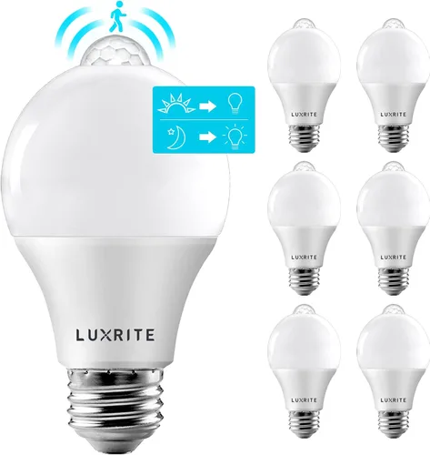 Vista 7 de LUXRITE Bombillas LED A19 con sensor de movimiento, equivalente a 60 W, sensor de atardecer a amanecer activado por movimiento, blanco suave de 3000