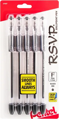 Vista 8 de Pentel RSVP - Bolígrafo de línea fina, (0.028 in), tinta surtida, paquete de 5 (BK90BP5M)