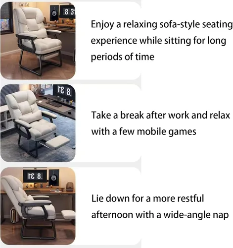 Vista 6 de Silla de oficina de piel sintética suave gruesa con almohada lumbar de espuma viscoelástica y reposapiés oculto. Puedes acostarte con un clic
