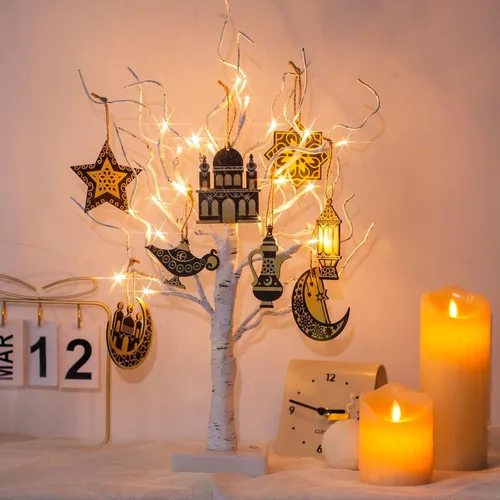 Vista 10 de EAMBRITE Soporte para Regalo de Árbol de Dinero, Árbol de Abedul Iluminado de 2 Pies 24LED, Temporizador Alimentado por Batería/USB, Pantalla