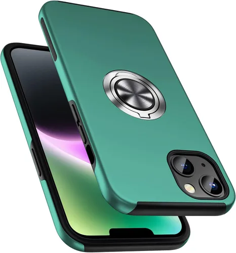Vista 12 de Funda a prueba de golpes para iPhone 14 de 6.1 pulgadas, [anillo de dedo integrado] funda de teléfono de grado militar con soporte de metal Negro