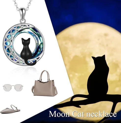 Vista 5 de CRMAD Collar de gato para mujer de plata de ley con colgante de luna celta de cristal, joyería irlandesa, regalos familiares