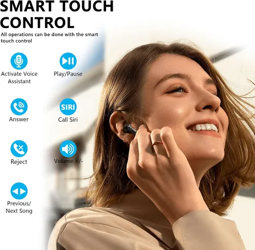 Vista 3 de CERRXIAN Auriculares, auriculares rojos con estuche de carga LED, estéreo de alta fidelidad para iOS/Android, juegos, correr, fitness, trabajo