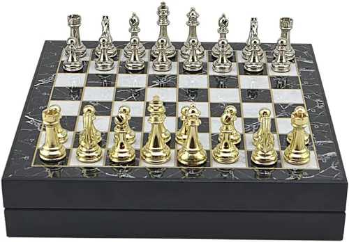 Vista 3 de Classic Fifures - Juego de ajedrez de metal para adultos, piezas hechas a mano y tablero de ajedrez de madera de diferentes diseños con Mármol