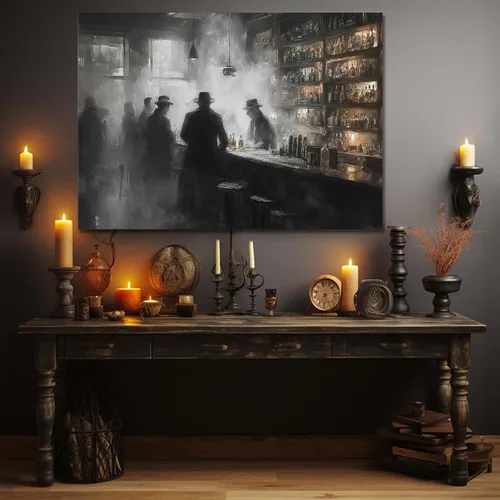 Vista 2 de CIDLNMY Póster de lienzo de la época de la Prohibición Speakeasy, póster vintage de la vida nocturna de los años 1920, arte de pared para salón
