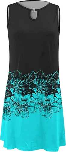 Vista 4 de Womens Sunflower Print Beach Tank Dress Bohemian Floral Tshirt Dresses Sleeveless Summer Sundress 2023 Vacation Outfits