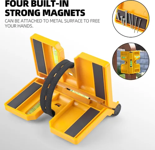 Vista 4 de Nivel magnético de poste, nivel plegable ajustable de 270° con 3 viales, asa elástica para trabajo con las manos libres - 2 piezas