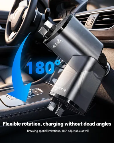 Vista 7 de EloBeth Cargador de coche retráctil de 120 W, cargador de coche 7 en 1 USB Cable gris-120W para Apple+Tipo C (actualizado)