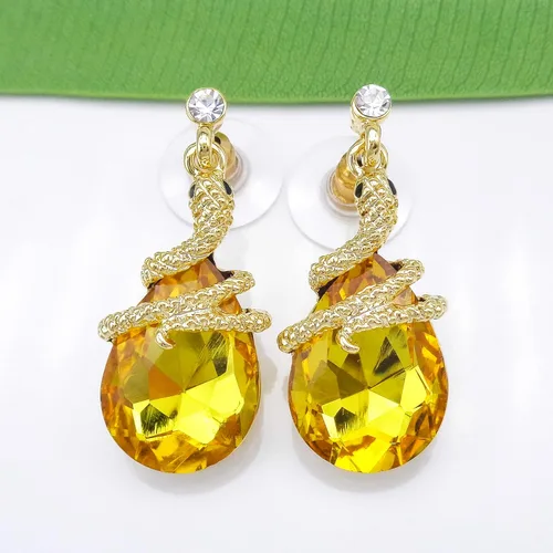 Vista 76 de Navachi Pendientes colgantes de gota de serpiente con forma de pera multicolor de cristal chapado en oro de 18 quilates