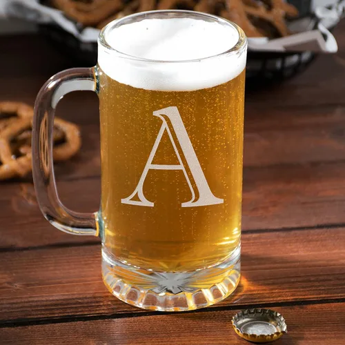 Vista 8 de Taza de cerveza de vidrio con monograma grabado de 16 onzas (letra A), regalos de cerveza personalizados de la A a la Z para hombres, Día del Padre