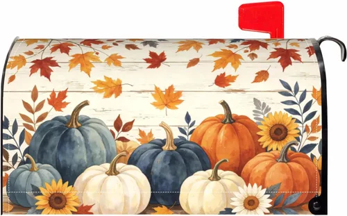 Vista 14 de Halloween Pumpkin Black Cat Mailbox Covers Magnetic Standard Size 18 X 21 Fall Maple leaves Spooky Themed Holiday Decorations Mailbox Wrap Post