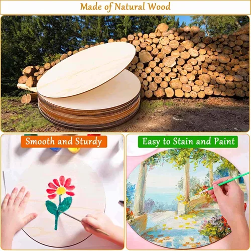 Vista 5 de 20 Piezas Discos de Madera Redondos de 12 Pulgadas para Manualidades, Audab Círculos de Madera Sin Acabar Redondos de Madera Recortes de Madera