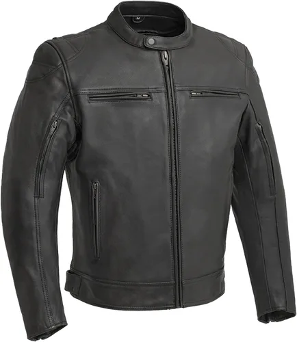 Vista 9 de First Mfg Co - Top Performer - Chaqueta de cuero de motociclista para hombre Negro