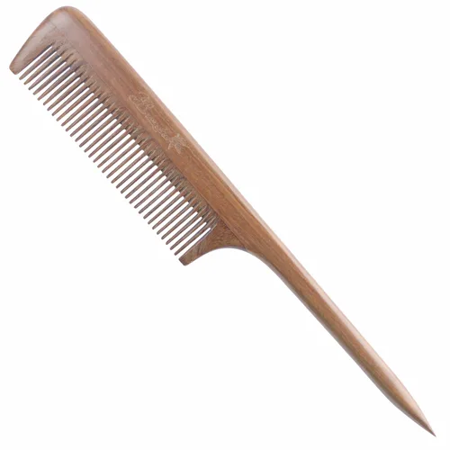 Vista 8 de Breezelike Peines para el cabello – Peine de cola de madera de dientes finos – Peine de madera de corazón morado sin estática con dientes de cuerno