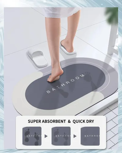 Vista 4 de Tapetes de baño de 20 x 32 pulgadas, tapete mágico modernizado de goma antideslizante de secado rápido, absorbente, alfombra de baño para ducha Gris