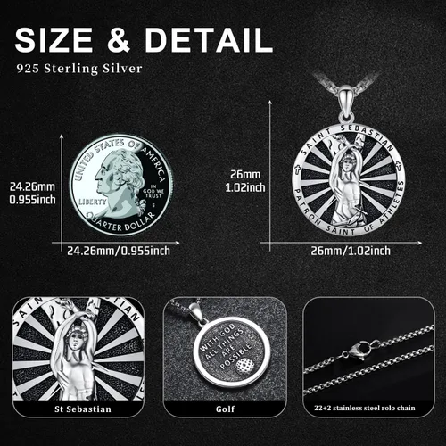 Vista 2 de Collar con medalla de San Patrón, plata de ley 925, collar con colgante de protección, joyería católica, regalos para hombres y mujeres