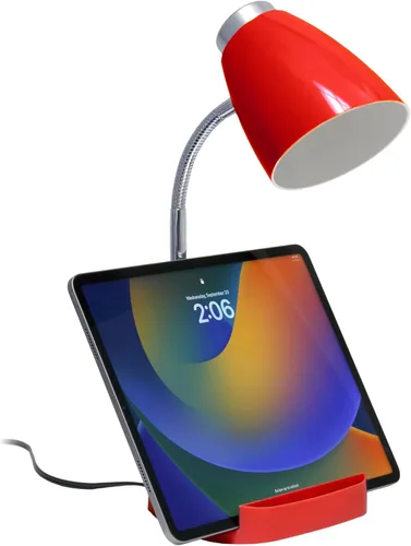 Vista 4 de Simple Designs LD1067-RED Lámpara de escritorio compartimentada con soporte para iPhone/iPad/Tablet, cuello de cisne plegable, para oficina, sala