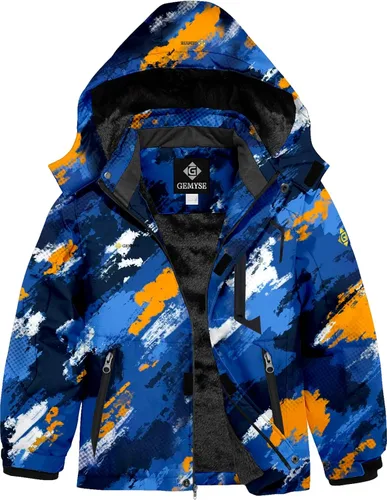 Vista 16 de GEMYSE - Chaqueta de esquí impermeable con capucha y forro polar, resistente al viento, para niño Verde Aqua