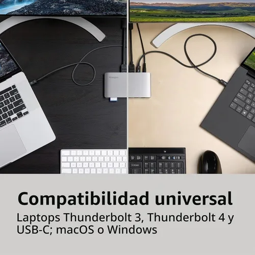 Vista 3 de Kensington SD2480T Thunderbolt 3 y USB-C Dual 4K Estación de acoplamiento con lector de tarjetas PD, SD y Micro SD de 60 W, para Windows y MacBooks