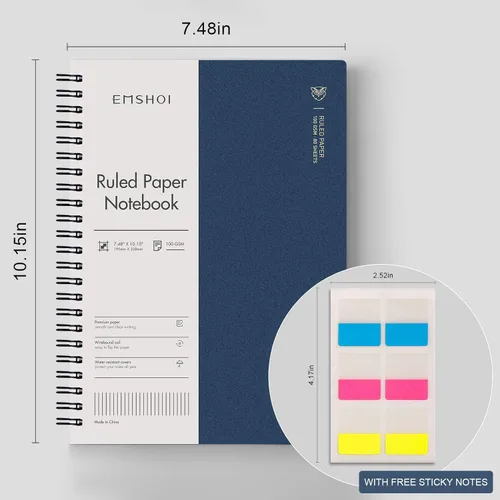 Vista 5 de EMSHOI Cuaderno diario en espiral rayado de 7.48" x 10.15" - Paquete de 3, 480 páginas de papel grueso de 100gsm, cuadernos grandes B5 con rayas