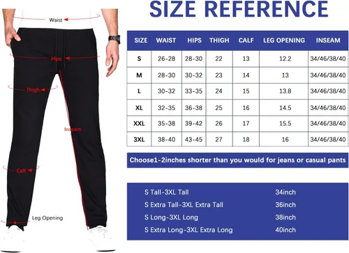 Vista 6 de Idtswch 3234363840 Long Inseam Men's Tall Sweatpants Joggers Slim Fit Workout Pants for Tall Men