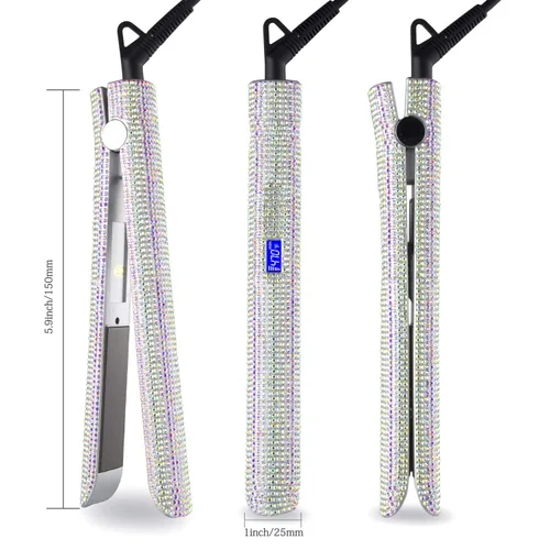 Vista 7 de DORISILK Plancha plana de titanio para cabello, plancha de pelo a alta temperatura de 480 °F, plancha aplanadora con diamantes de imitación
