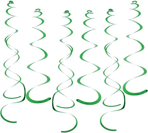 Vista 12 de Fumwase Decoraciones de remolinos para fiestas, decoración de remolinos colgantes de papel de aluminio dorado brillante para techo, serpentina