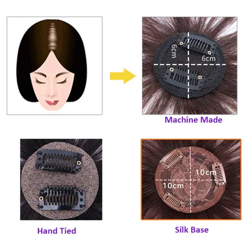 Vista 3 de Corona de cabello humano con clips en base redonda 360 para mujer, cabello ligeramente delgado, base de seda, 4 pulgadas, marrón oscuro
