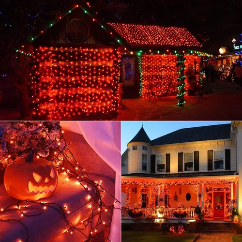 Vista 6 de BrizLabs - Luces naranjas de Halloween, 78.74 pies, 240 luces LED de color naranja, luces para exteriores de Halloween, miniluces conectables, 8