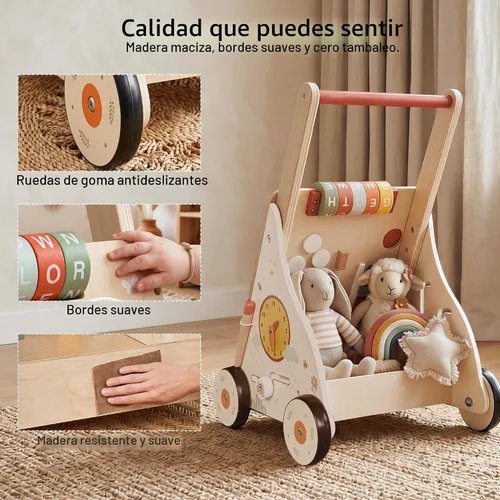 Vista 6 de Centro de actividades de madera para caminar para bebés con música y juego
