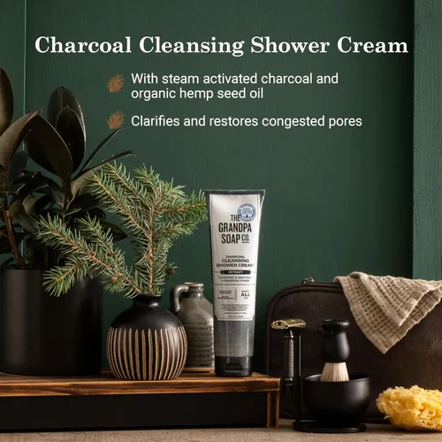 Vista 3 de The Grandpa Soap Company Crema de ducha limpiadora de carbón, aclara y restaura los poros congestionados, con carbón activado y aceite de semilla