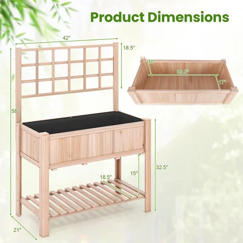 Vista 8 de S AFSTAR Cama de jardín elevada con enrejado, maceta elevada de 42 x 21 x 58 pulgadas con patas, estante de almacenamiento inferior, forro