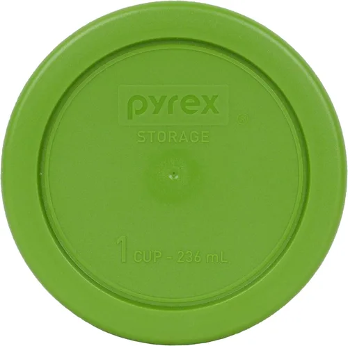Vista 3 de Pyrex (4) cuencos de vidrio 7202 y (4) tapas verdes Pyrex 7202 PC (hechos en los Estados Unidos) BPA-Free Plastic Top-Rack Dishwasher Safe
