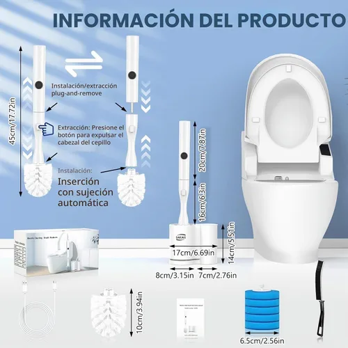 Vista 2 de Juego de cepillo eléctrico y soporte para inodoro, cepillo eléctrico para inodoro, juego de limpiador de cepillo de inodoro con 5 recambios