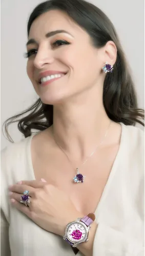 Vista 9 de Jeannie Rose "A Dozen Roses Watches Reloj analógico de 1.575in para mujer Morado sobre blanco A01, MoradoBlancoA01, Boost-your-confidence