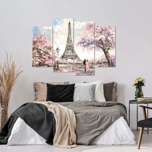Vista 4 de Visual Art Decor Imágenes de París rosadas, decoración de pared, torre Eiffel, paisaje rosa, decoración de pared para sala de estar, decoración