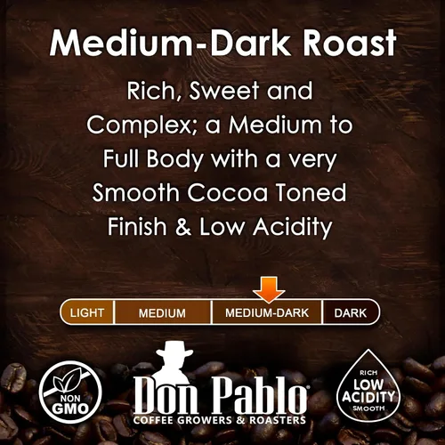 Vista 3 de Café gourmet Don Pablo de 2 libras, Brasil Cerrado, tostado medio oscuro, café en grano entero, 100% granos arábica, baja acidez y sin OMG, bolsa
