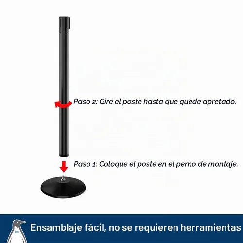 Vista 6 de Barrera retráctil para cinturón de grado comercial, 2 unidades Poste negro con cinturón negro (P)
